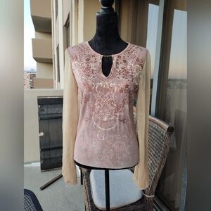 F.A.N.G. Vintage Elegant Pink Cream Glitter Y2K Women's Top Size L